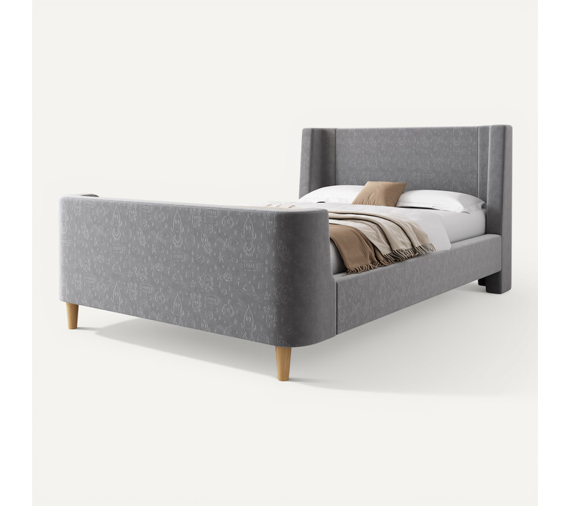Lit Rembourré 90x200 Cm Avec Design De Lit Berceau Et Motif Spatial