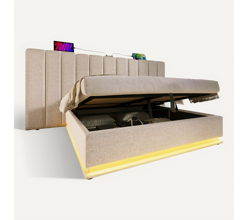 Lit Coffre 160x200 Cm Avec Structure Hydraulique Et éclairage LED