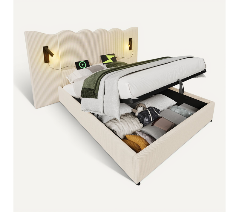 Lit Coffre 180x200 Cm Avec Structure Hydraulique Et Lampe De Lecture