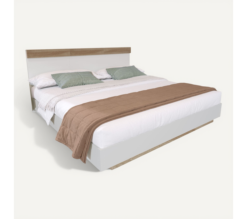 Lit Double 180x200 Cm Avec Tête De Lit En Bois Et Structure Moderne