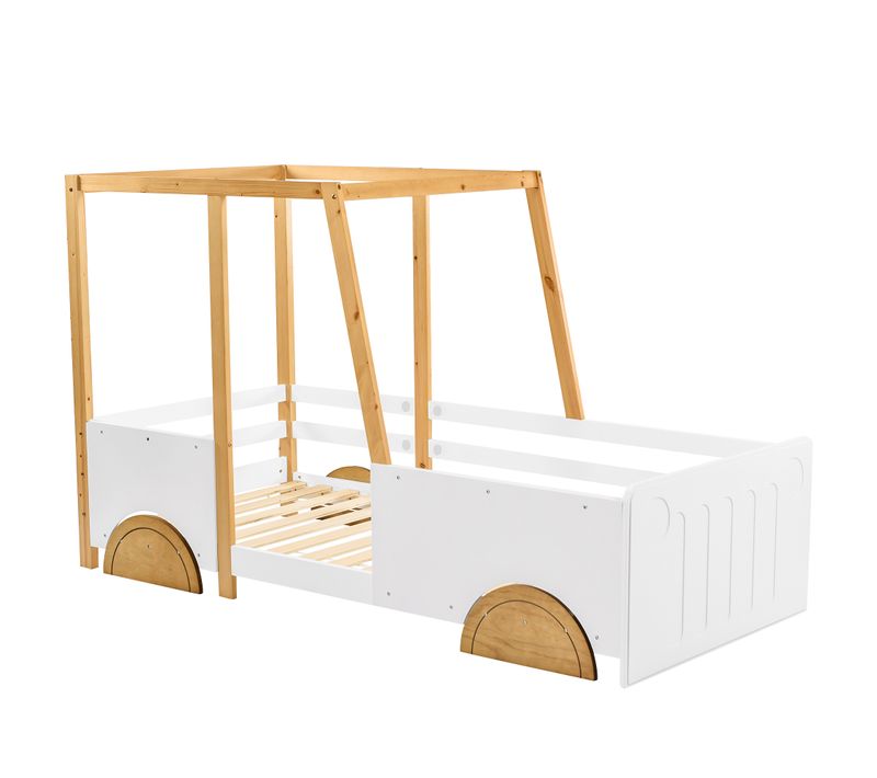 Lit Enfant 90x200 Cm Avec Structure En Bois Massif En Forme De Voiture