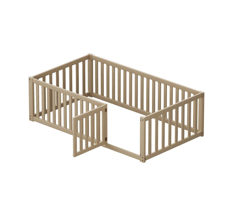 Lit Pour Enfant 90 X 200 Cm Avec Cadre En Bois Et Porte Sécurisée