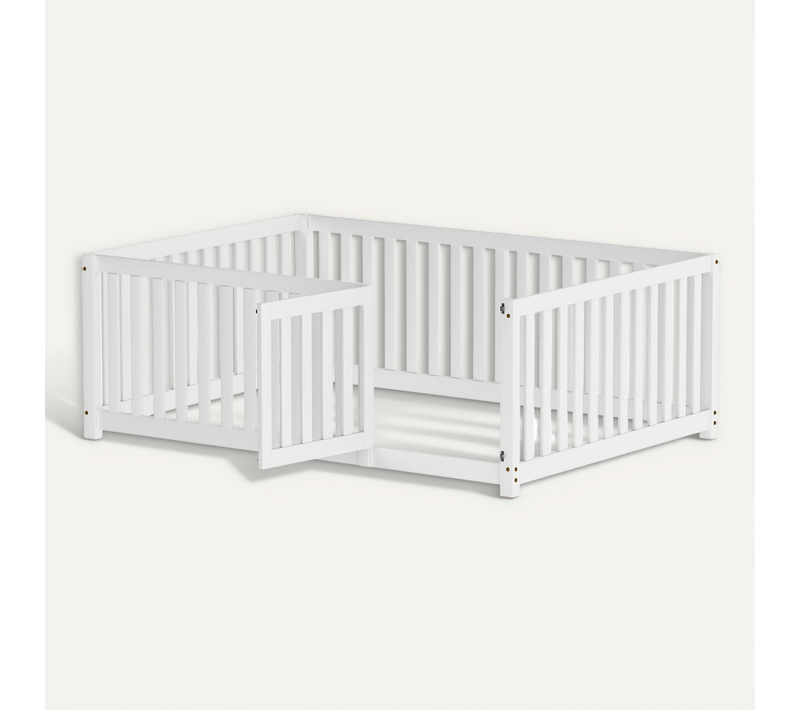 Lit Enfant 140x200 Cm En Bois Avec Balustrade Et Porte Blanc