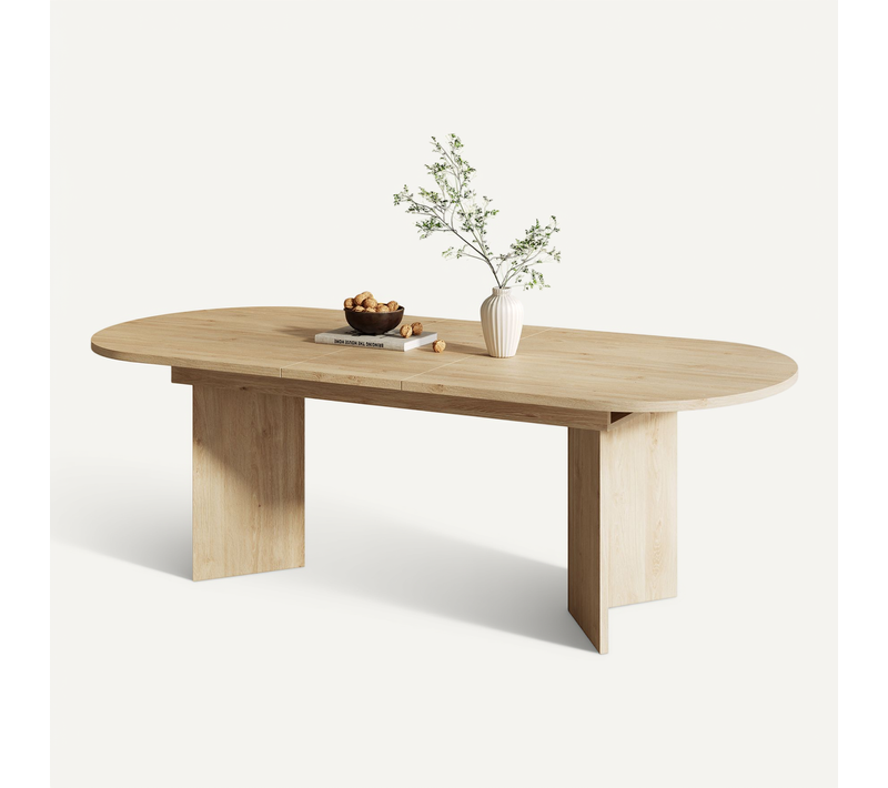 Table à Manger Extensible Décor Chêne Avec Angles Arrondis Pour 4 à 8 Personnes