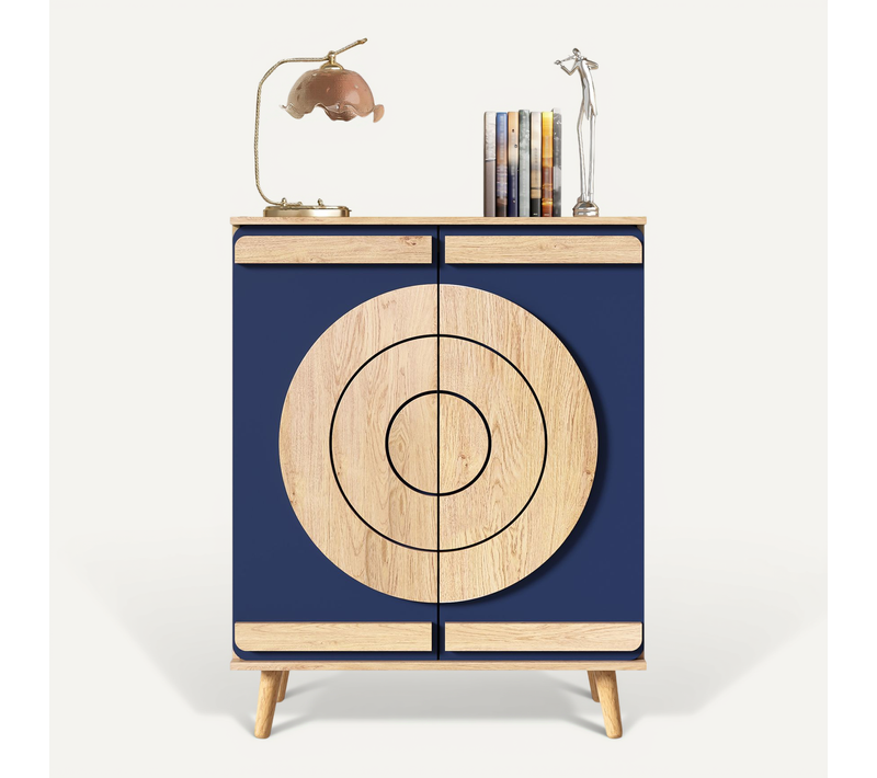 Meuble à Chaussures 76 X 37 X 98,5 Cm Avec Portes Géométriques Et Pieds En Bois Massif