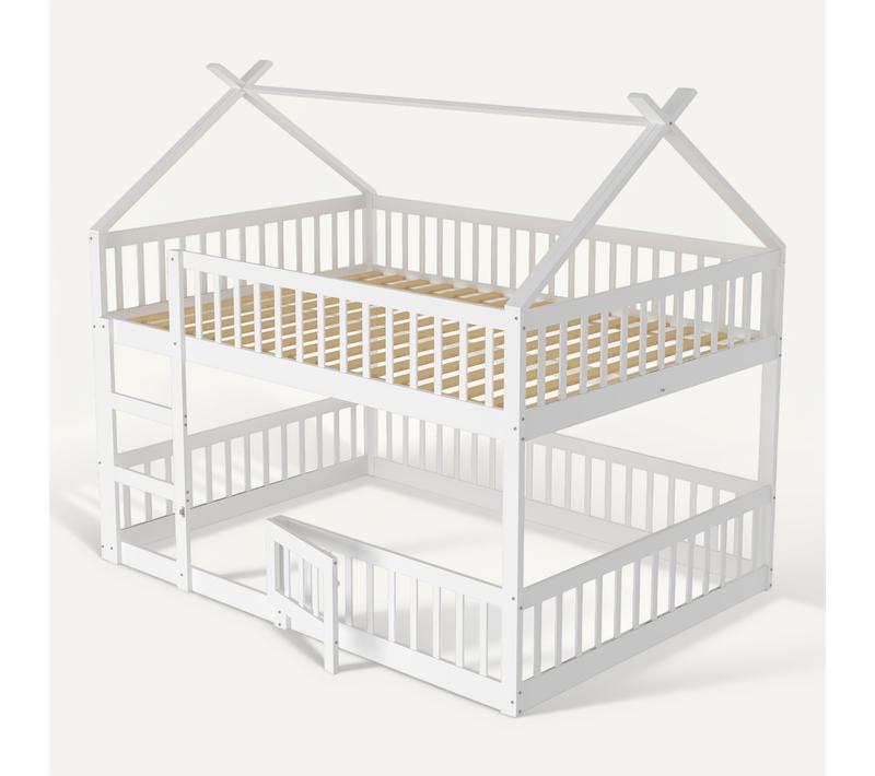 Lit Superposé 140x200 Cm Avec Structure En Bois Blanc Et Design Fonctionnel
