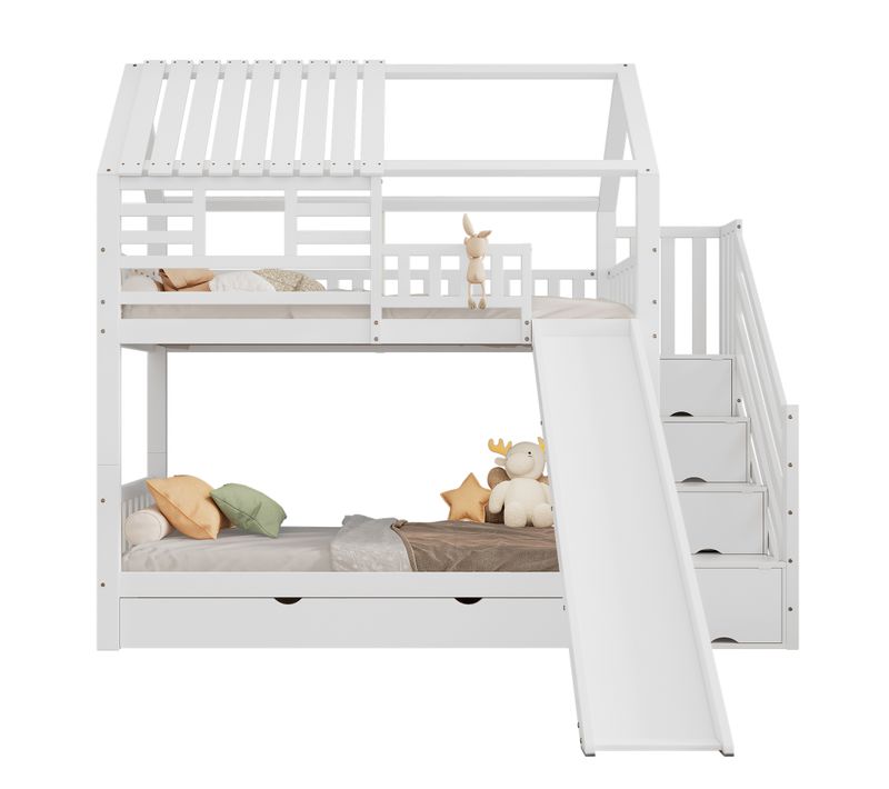 Lit Superposé 90x200 Cm Avec Structure En Bois Et Mdf, Inclut Une Échelle Et Un Toboggan