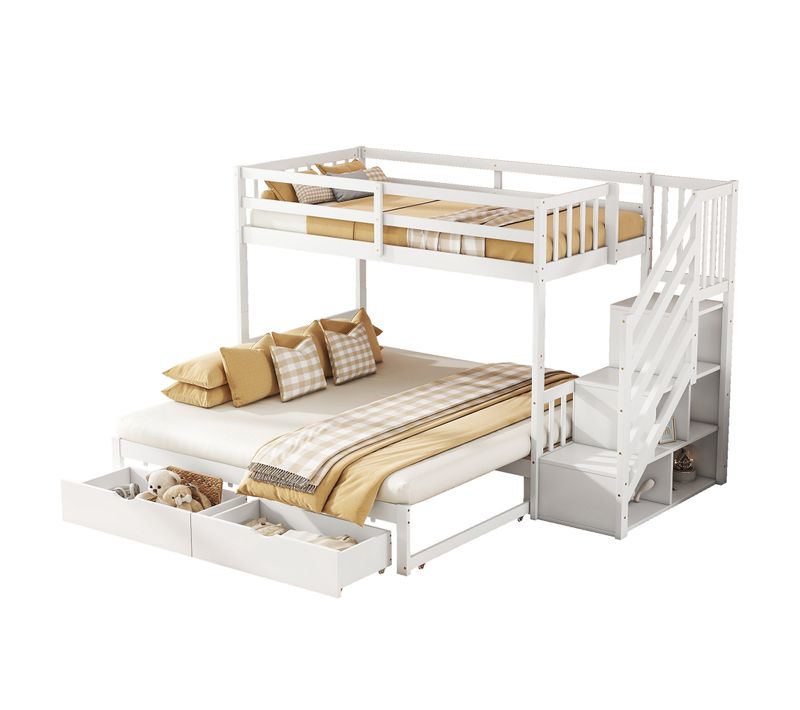 Lit Superposé 90x200 Cm Avec Lit Escamotable En Bois De Pin Et Tiroirs