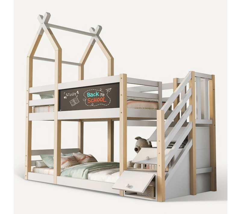 Lit superposé 90x200 Cm Avec Design Maison Dans L'arbre Et Rangement