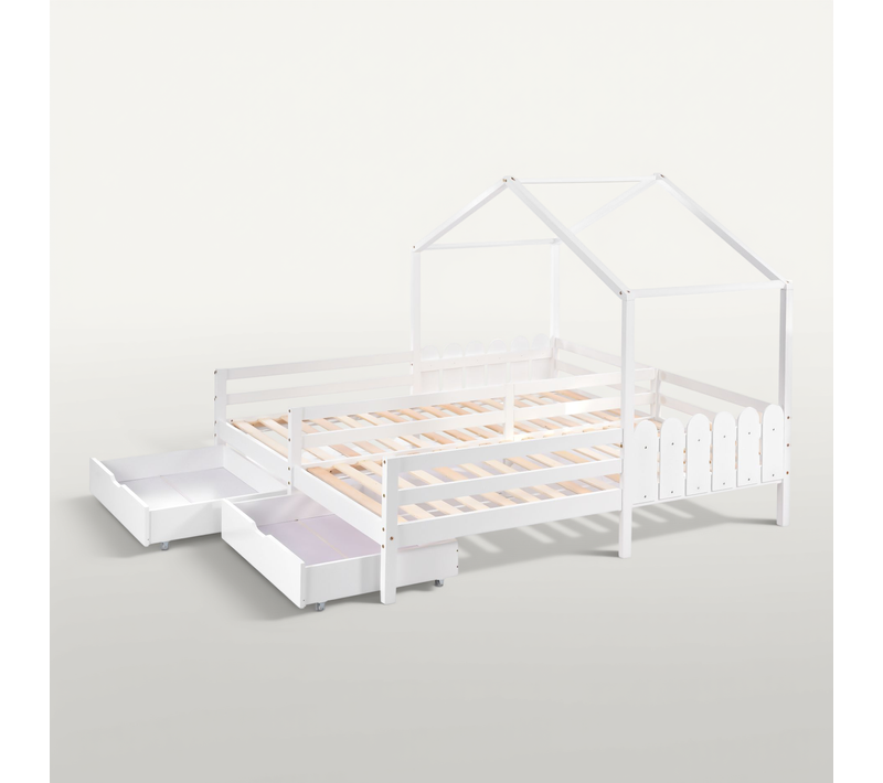 Lit Double 200x90 Cm Avec Structure En Bois Et 2 Tiroirs De Rangement