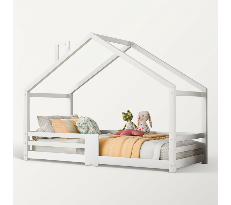 Lit Enfant 90x200 Cm Avec Structure En Bois Massif Et Protection Anti-chute