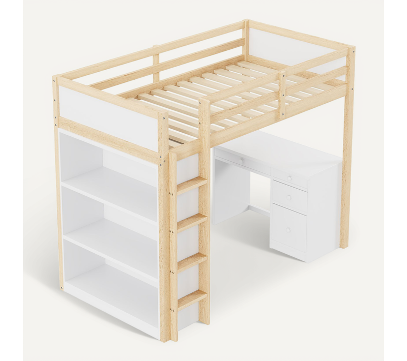Lit Mezzanine 90x200 Cm Avec Rangement Intégré Et Bureau Pour Enfants