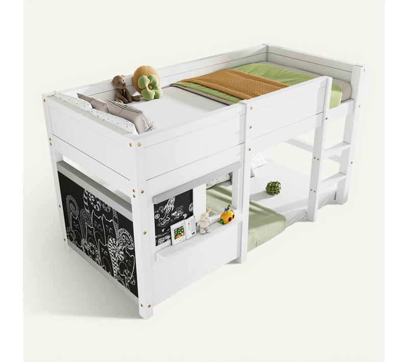 Lit Enfant 90x200 Cm Avec échelle Et Espace De Jeu En Bois Massif Blanc