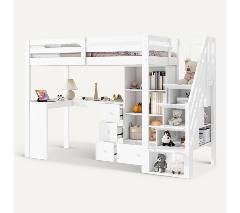 Lit Mezzanine 90x200 Cm Avec Bureau Intégré Et Espace De Rangement