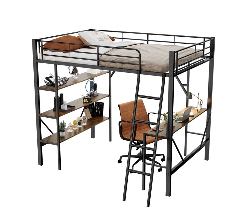 Lit Mezzanine 90x200 Cm Avec Bureau Et Rangements Intégrés Pour Enfants Et Adolescents