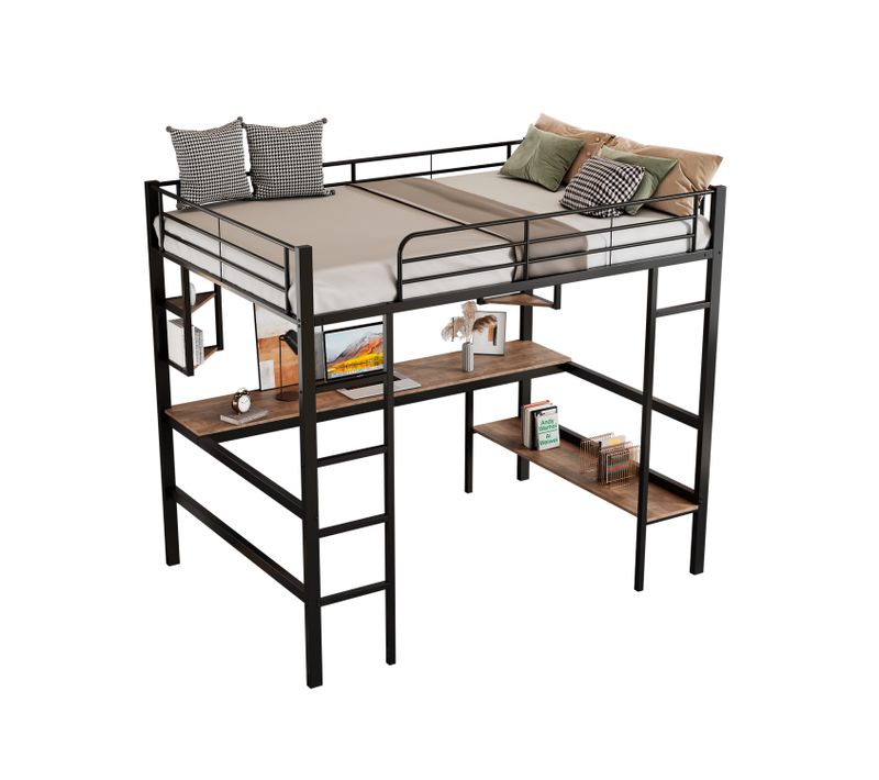 Lit Mezzanine 90x200 Cm Avec Bureau Et étagères Pour Enfants Et Adolescents