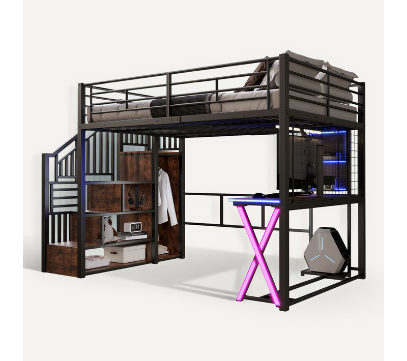 Lit Mezzanine 140x200 Cm Avec Bureau Intégré Et Espace De Rangement