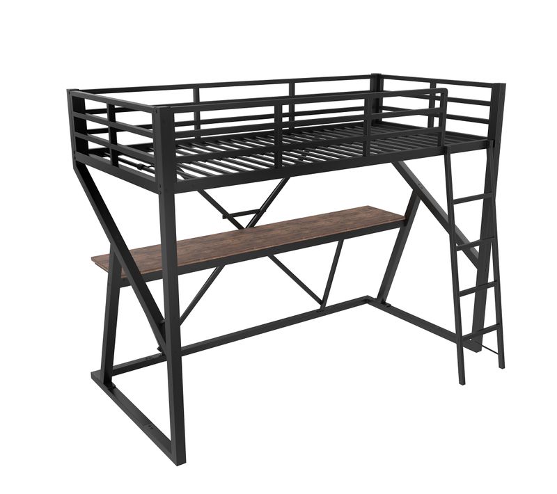 Lit Mezzanine 90x200 Cm Avec Structure En Métal Et Bureau Intégré