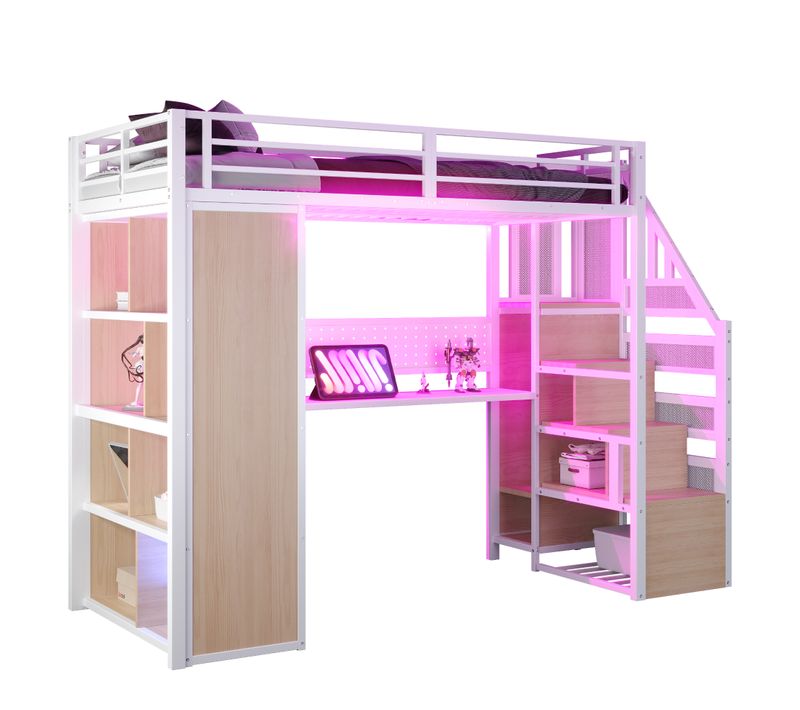 Lit Mezzanine 90x200 Cm Avec Escalier De Rangement Blanc