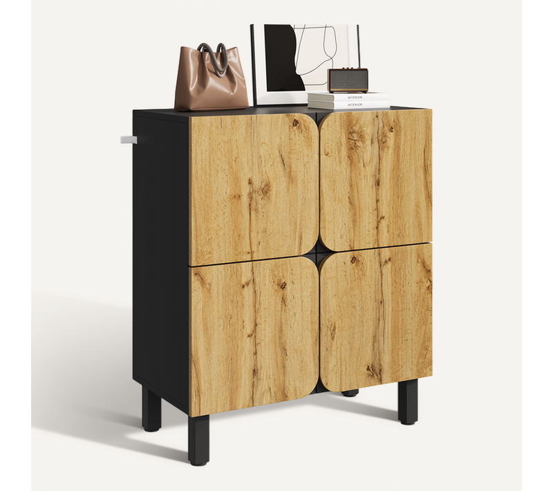 Meuble à Chaussures 80 Cm Avec 4 Portes Et Structure En Mdf Bicolore