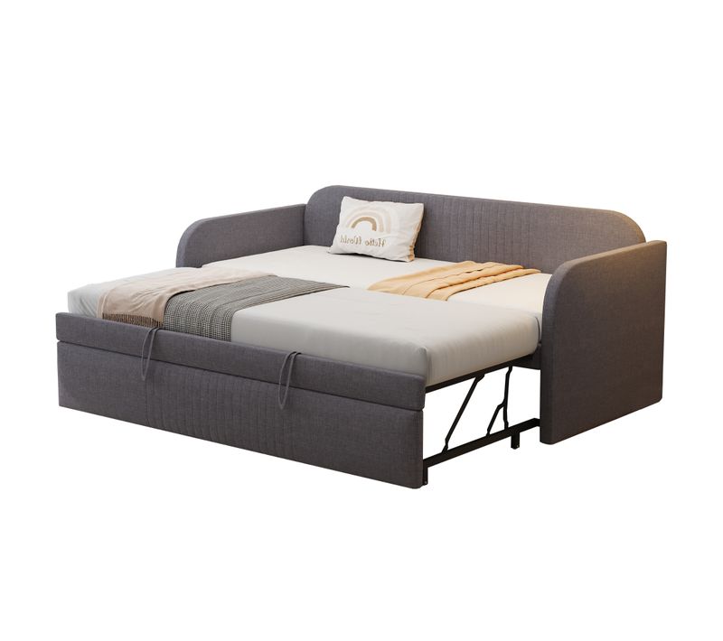 Canapé-lit 90x190 Cm Avec Structure Extensible 180x190 Cm Tissu Lin Gris