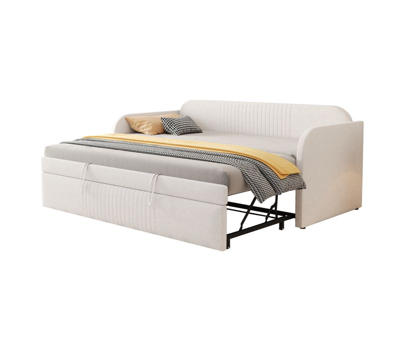 Canapé-lit 90x190 Cm Avec Structure Extensible En 180x190 Cm Tissu Beige