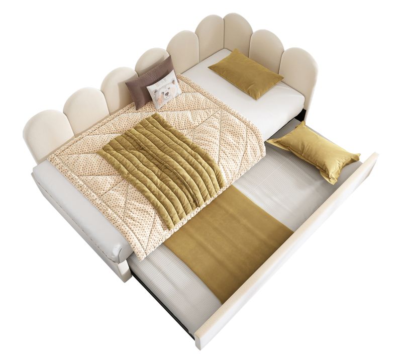 Canapé-lit 90x200 Cm Avec Lit Gigogne En Velours Beige