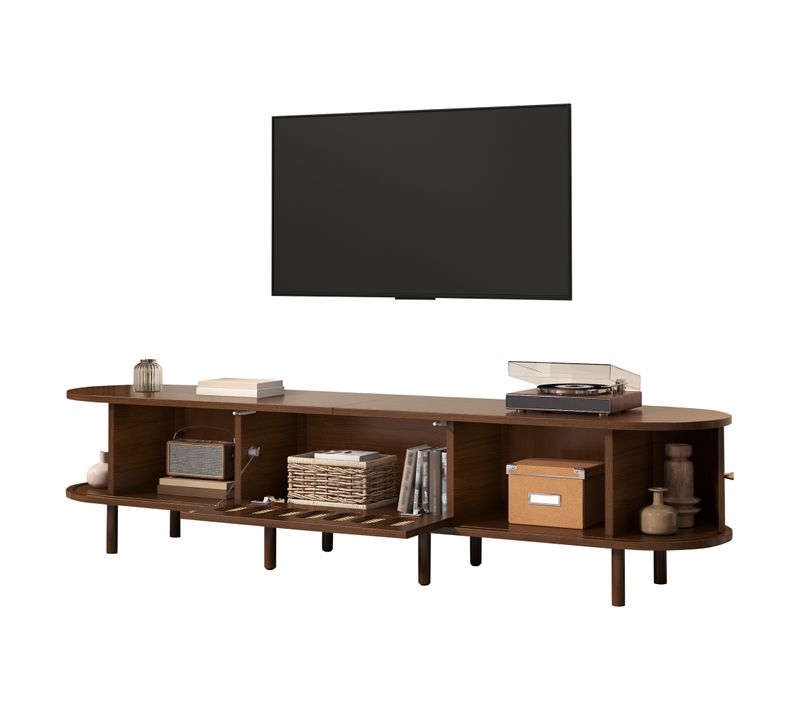 Meuble TV 180 Cm Avec 5 Compartiments Fermés Finition Noyer