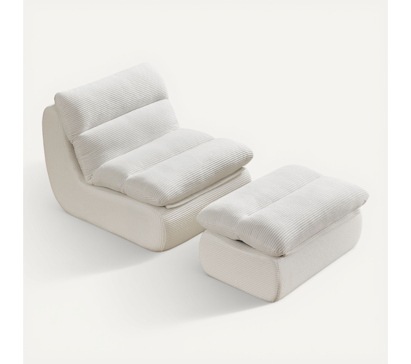 Fauteuil Poire En Velours Côtelé Avec Repose-pieds Canapé Compressé Lounge Moderne Blanc