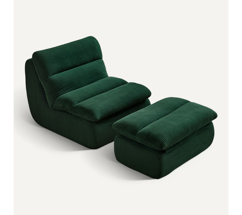 Fauteuil Poire Vert En Velours Côtelé Avec Repose-pieds Chaise Lounge Moderne