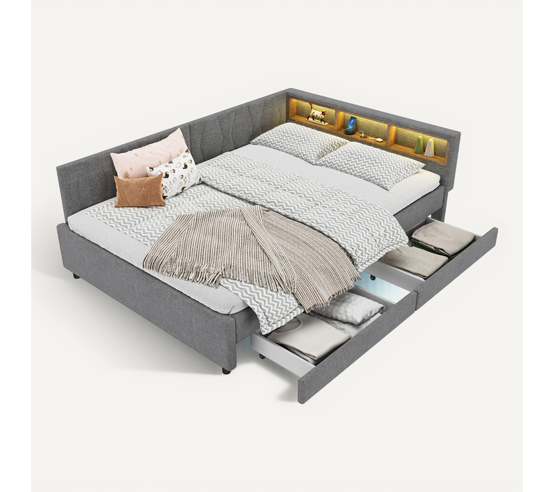 Lit Rembourré 140x200 Cm Avec Structure En Mdf Tissu Gris