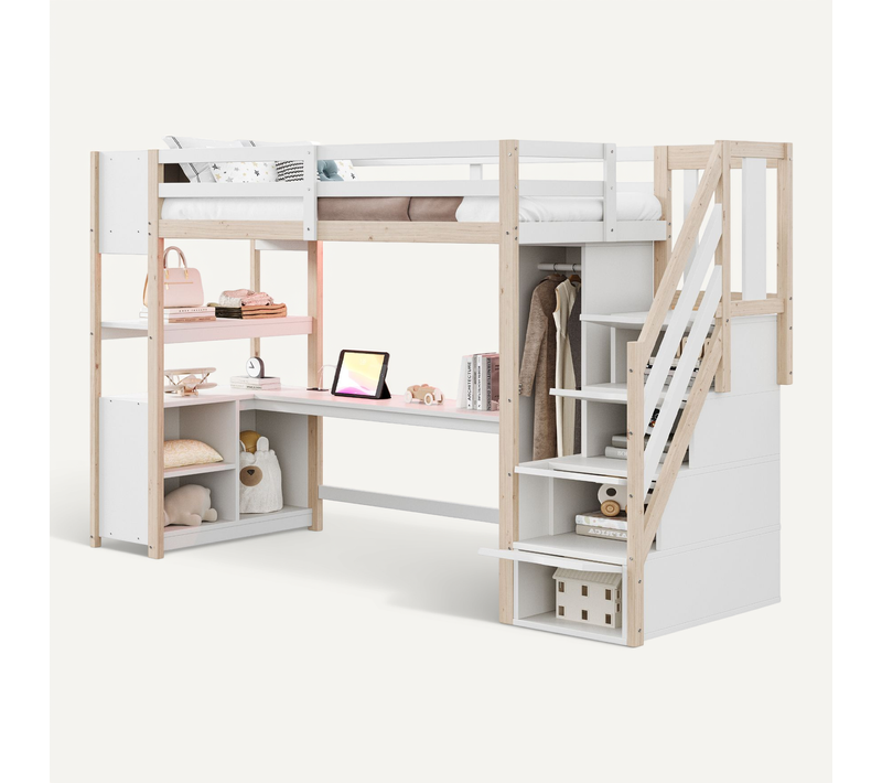 Lit Mezzanine 90x200 Cm Avec Bureau Intégré Blanc