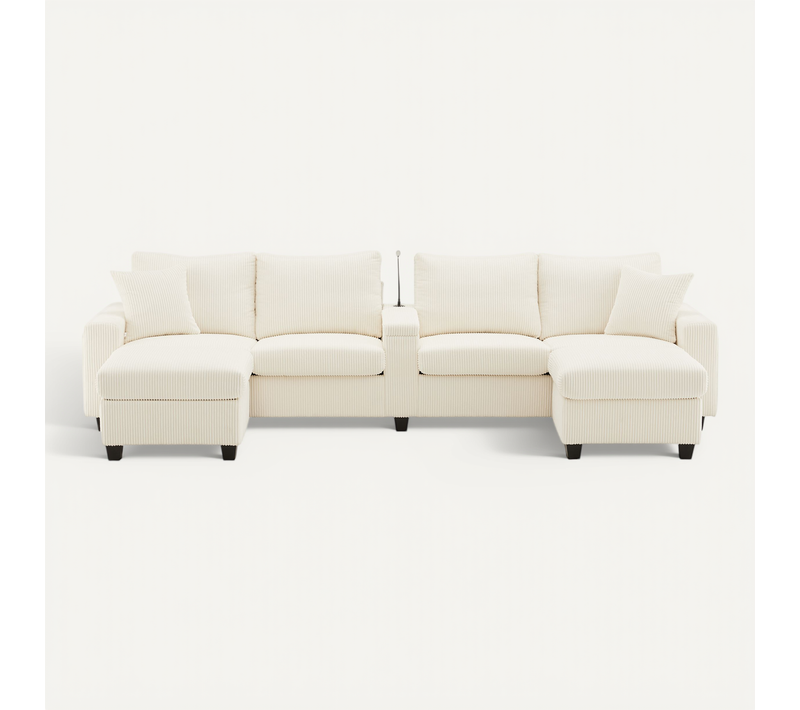 Canapé Compressé En U Beige 334 X 128,5 X 81 Cm Avec Rangements Et Ports USB