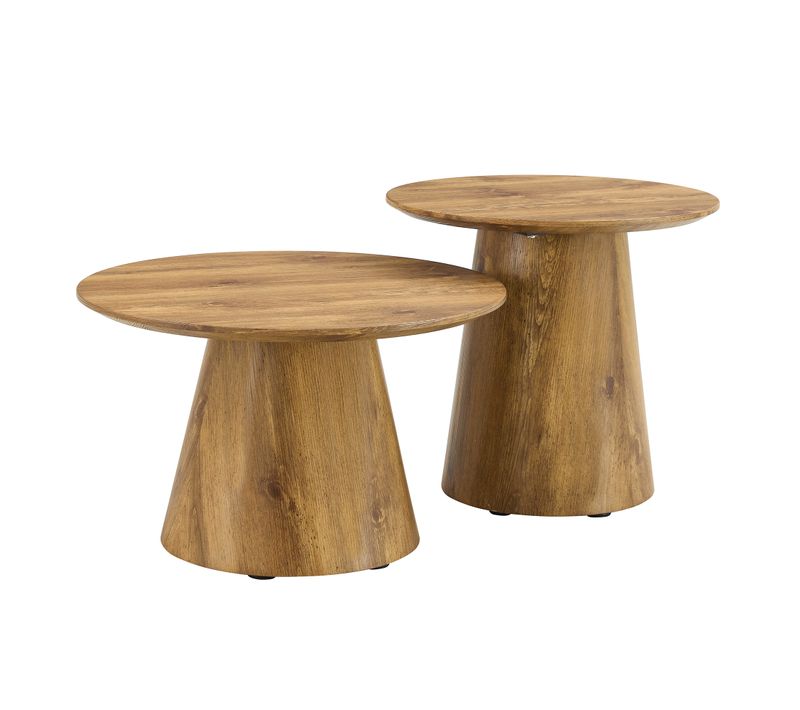 Set De 2 bout de canapé Rondes Avec Plateau En Mdf Décor Bois