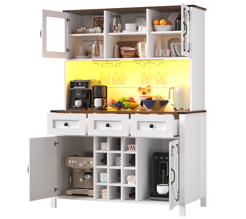 Haut Buffet 120x40x170 Cm Avec Prises Et USB Style Maison De Campagne Blanc