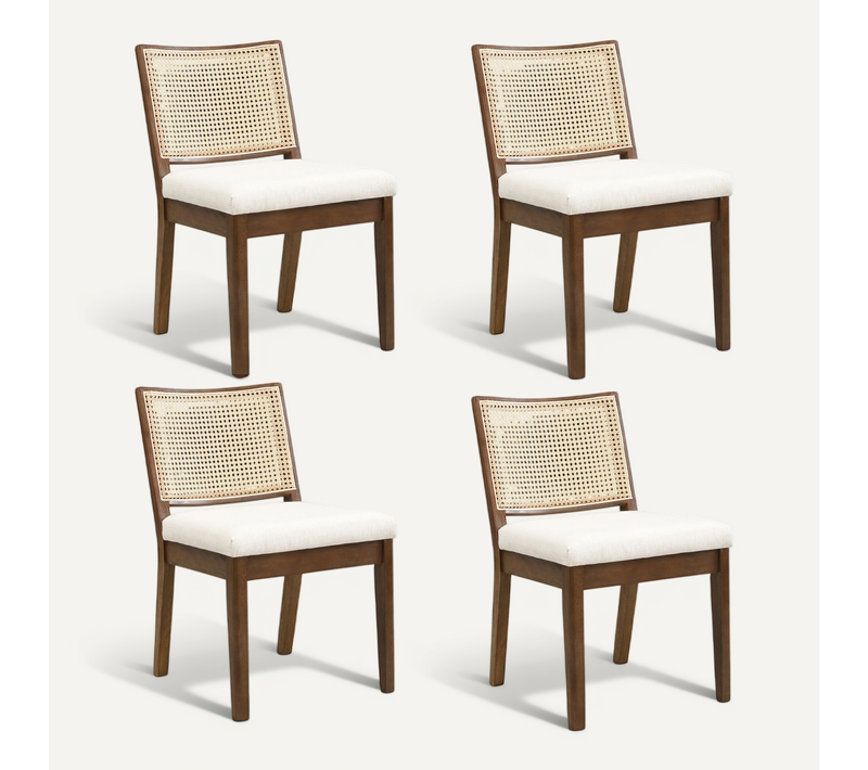 Lot De 4 Chaises De Salle à Manger Noyer Dossier En Rotin Pour Intérieur