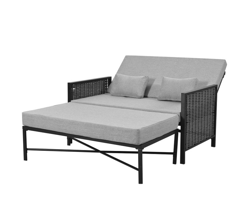 Sofa De Jardin 2 Personnes Avec Dossier Réglable 0-65° Et Repose-pieds Escamotable Gris