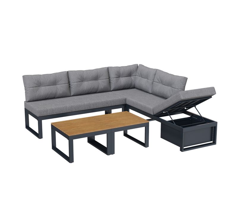 Salon De Jardin 191,5 X 191,5 Cm Avec Structure En Fer Design Modulable Gris