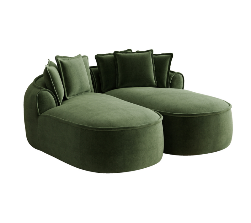 Canapé Compressé Modulable Vert En Chenille Avec Méridienne Profonde Pour Salon