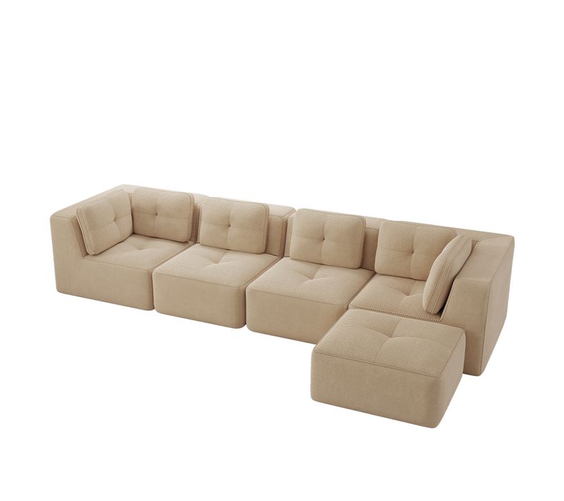 Canapé Compressé D'angle Modulaire Beige 4 Places à Assise Profonde Pour Le Salon