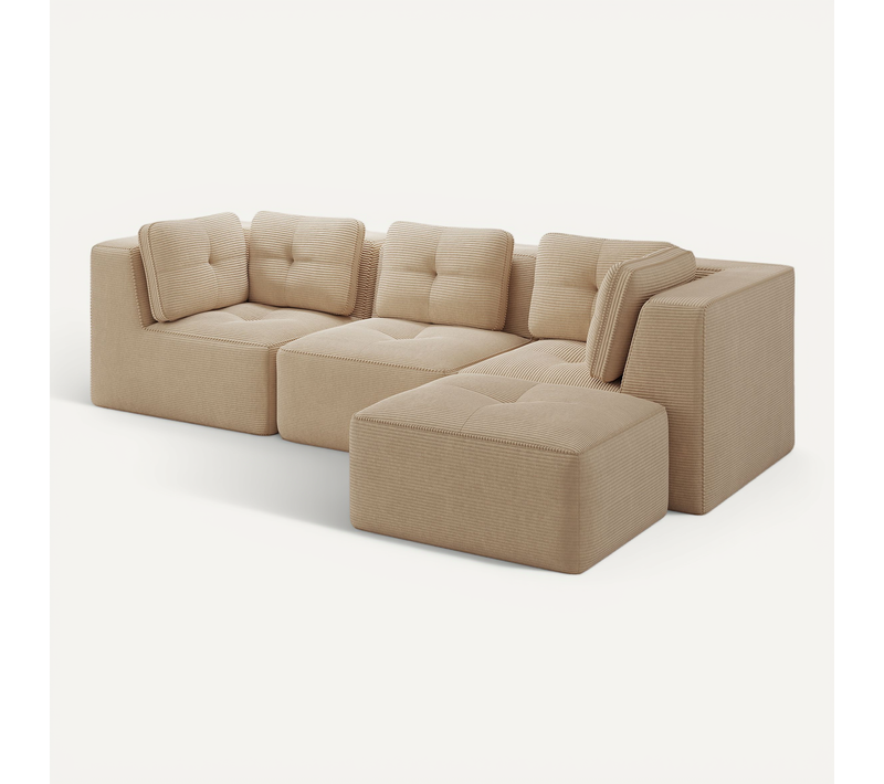 Canapé Compressé D'angle Modulable Beige En Tissu Côtelé Pour Salon