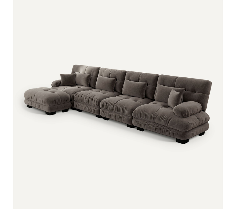 Canapé Modulaire En Chenille Marron Avec Poufs Mobiles Pour Salon