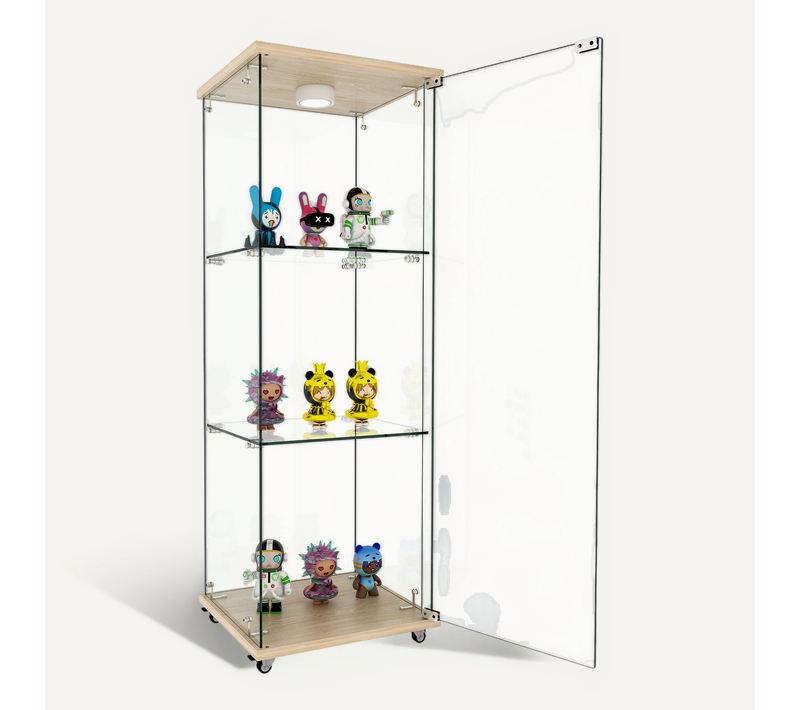 Vitrine En Verre H120 Cm Avec éclairage LED Et Porte, Finition Naturelle
