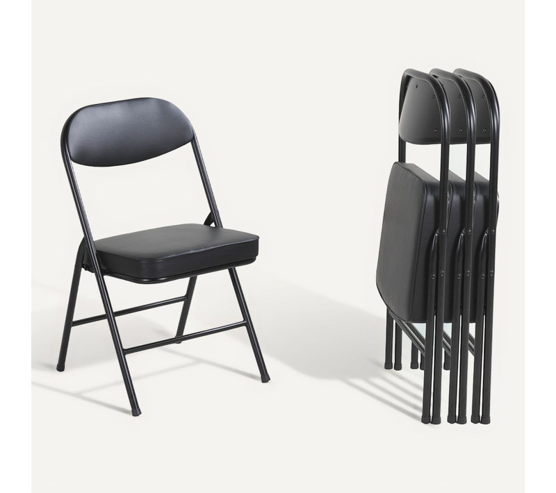 Lot De 4 Chaises Pliantes Noires à Assise Rembourrée Pour Intérieur/extérieur