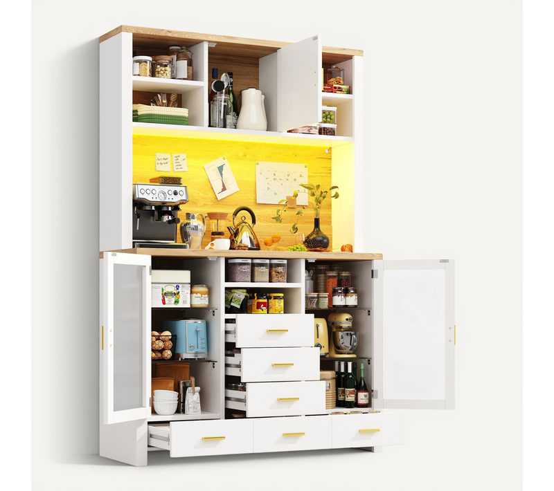 Buffet Blanc Décor Bois 120 X 40 X 188 Cm Avec LED Pour Rangement
