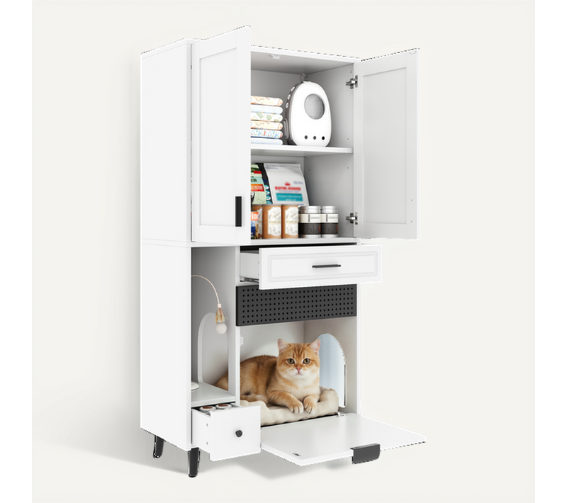 Meuble De Rangement Pour Chat 80x40x161 Cm Avec étagères Réglables Et Zone Couchage Blanc