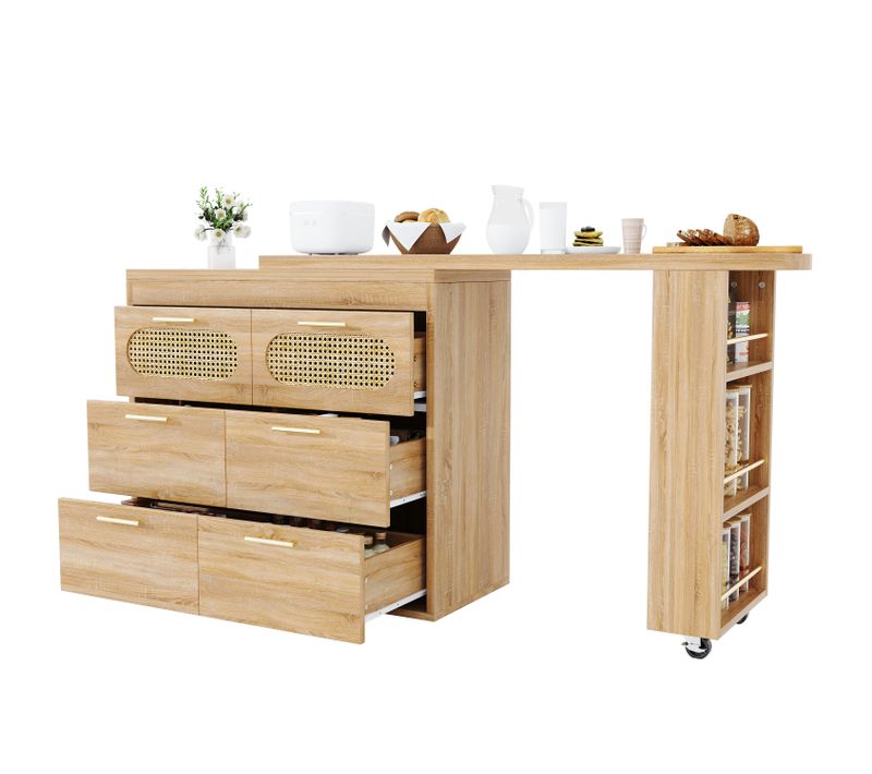 Table De Bar Naturelle Pivotante 360° 128-203 Cm Avec Rangement