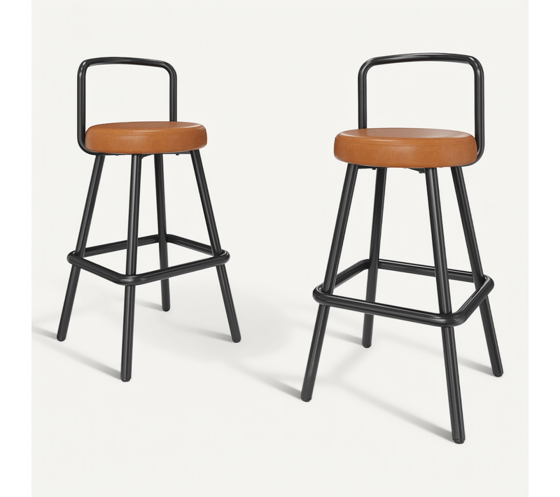 Tabouret De Bar Marron Avec Dossier Et Repose-pieds Pour Cuisine Et Salle à Manger