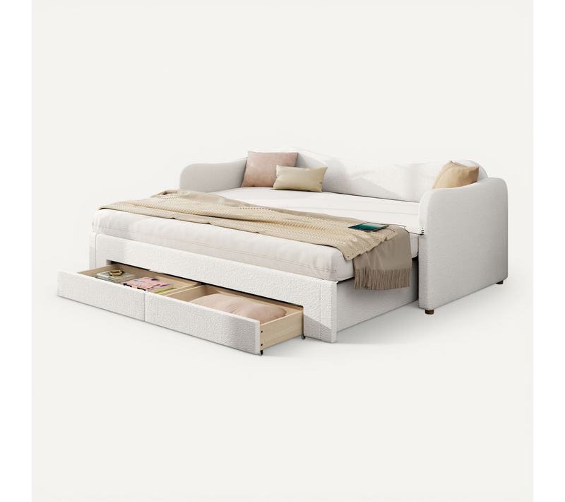 Canapé-lit 90x200/180x200 Cm Avec Structure Extensible Bouclé Beige