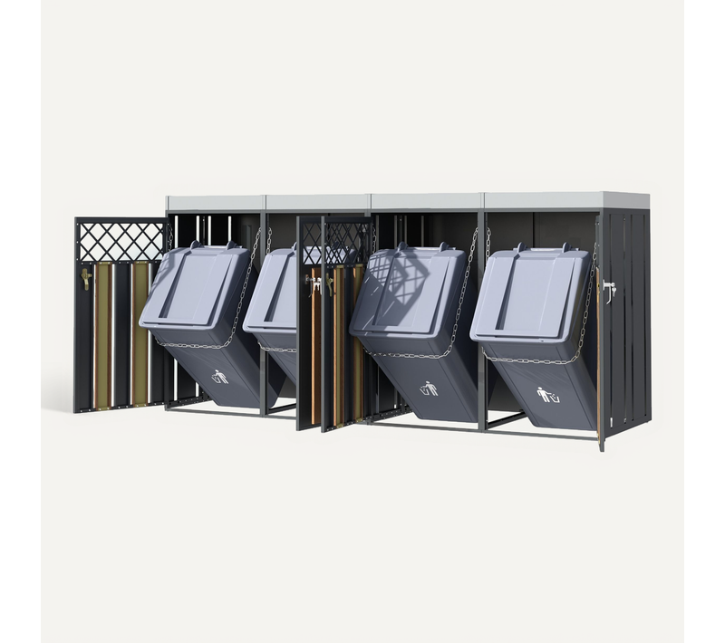 Meuble Cache-poubelles 4 Bacs Avec Structure En Acier Galvanisé